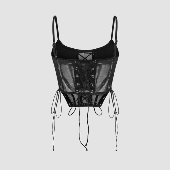 Mesh scoop lace up corset crop top with straps. Size small. - Picture 6 of 6